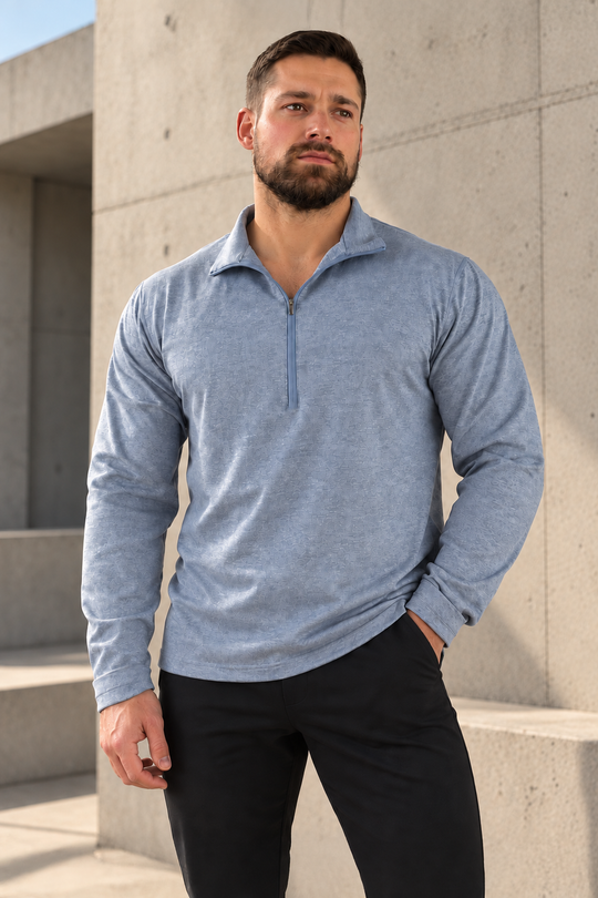 Quarter-Zip Training Long Sleeve - Heather Blue