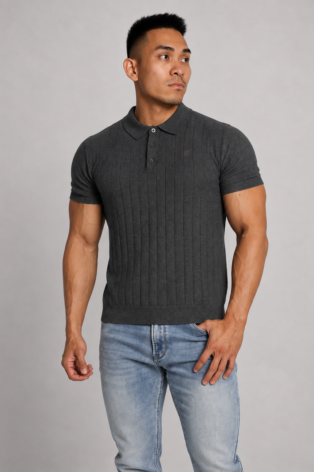 Rib Knit Collared Polo  - Storm Gray