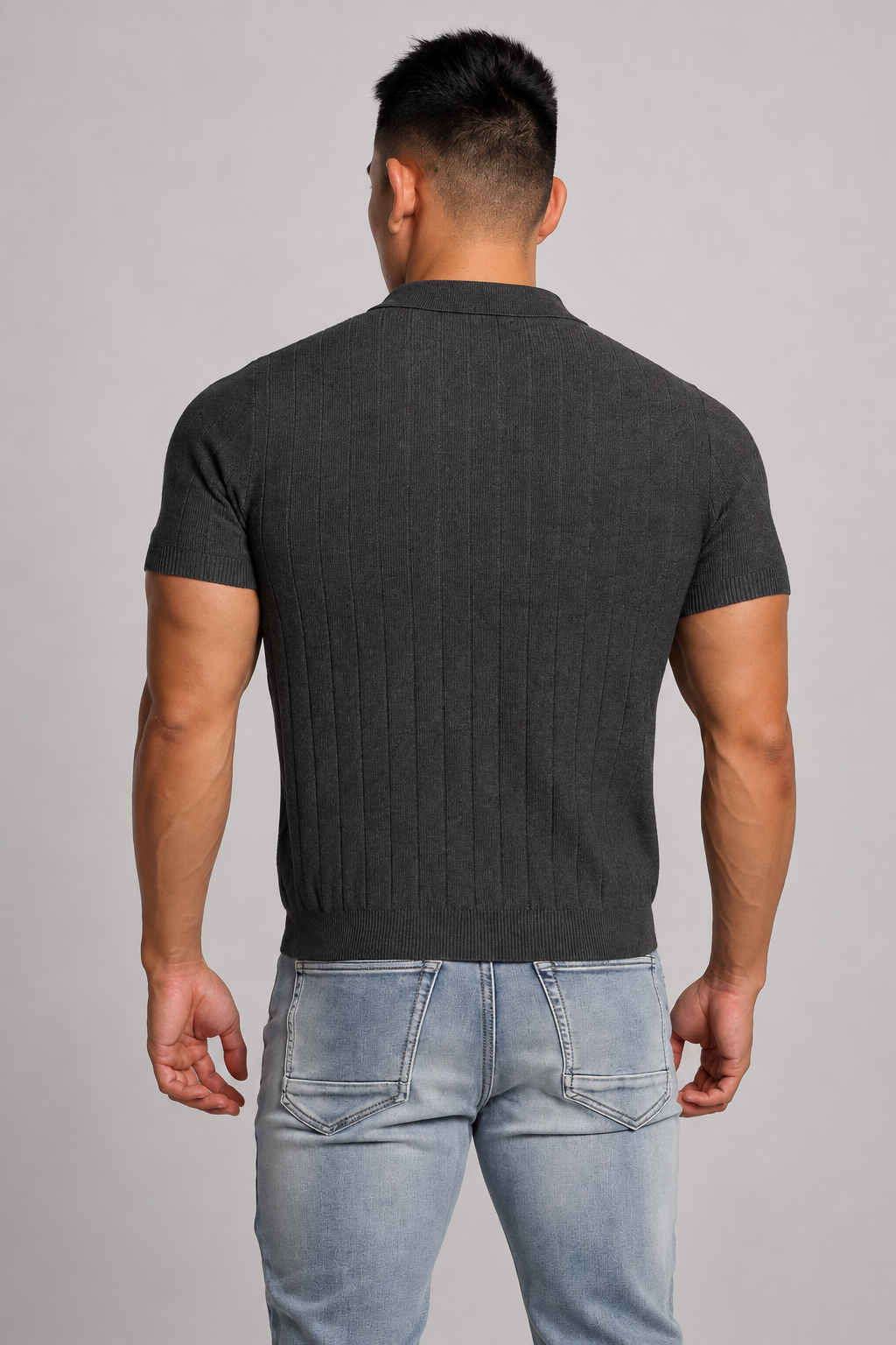 Rib Knit Collared Polo  - Storm Gray