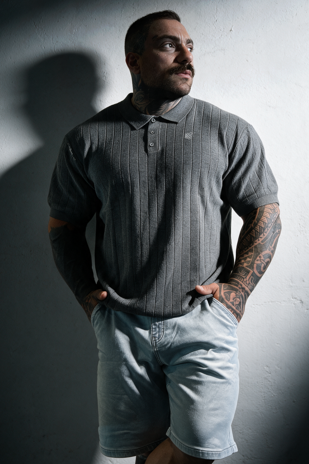Rib Knit Collared Polo  - Storm Gray