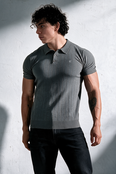 Rib Knit Collared Polo - Storm Gray – Jed North