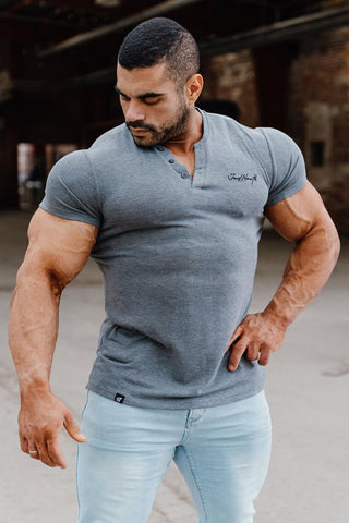 Muscle Fit Henley T-Shirt - Gray