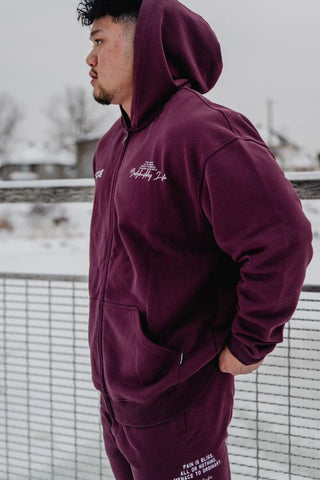 All Or Nothing French Terry Classic Zip-Up Hoodie - Maroon - Jed North