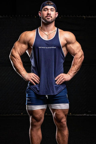 Fast-Dry Bodybuilding Workout Stringer - Navy & White