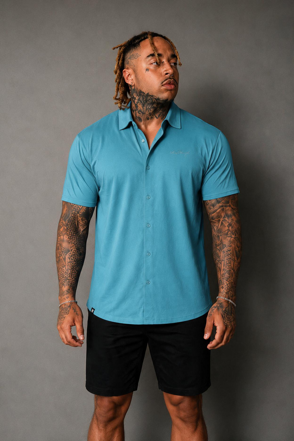 Premium Stretch Button-Up Shirt - Light Teal