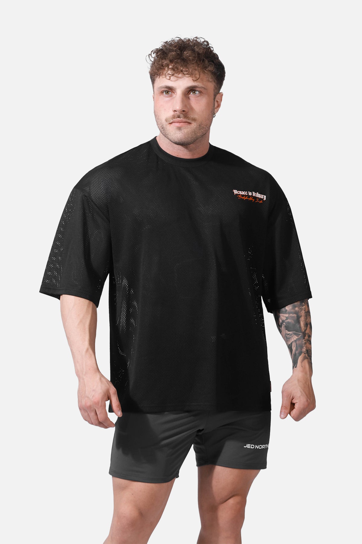 Retro Oversized Mesh T-Shirt - Black