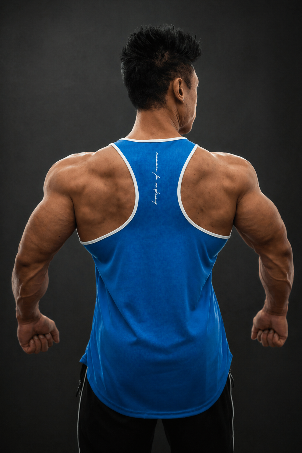 Fast-Dry Bodybuilding Workout Stringer - Blue w/ White