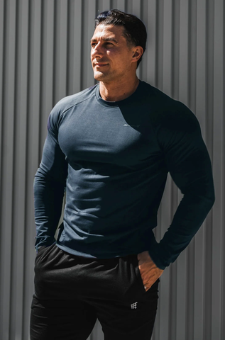 Titan Muscle-Fit Long Sleeve T-Shirt - Steel Blue