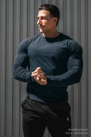 Titan Muscle-Fit Long Sleeve T-Shirt - Steel Blue