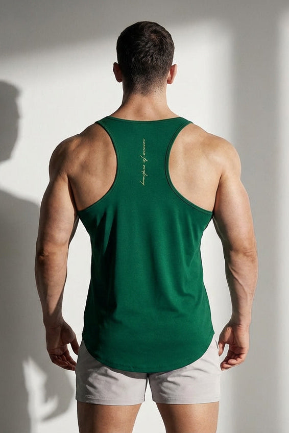 Fast-Dry Bodybuilding Workout Stringer - Green w/ Neon Logo