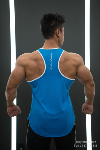 Fast-Dry Bodybuilding Workout Stringer - Blue with White