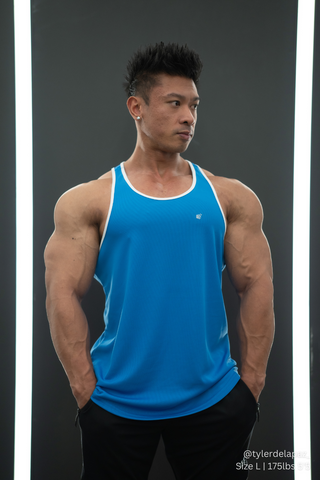 Fast-Dry Bodybuilding Workout Stringer - Blue with White