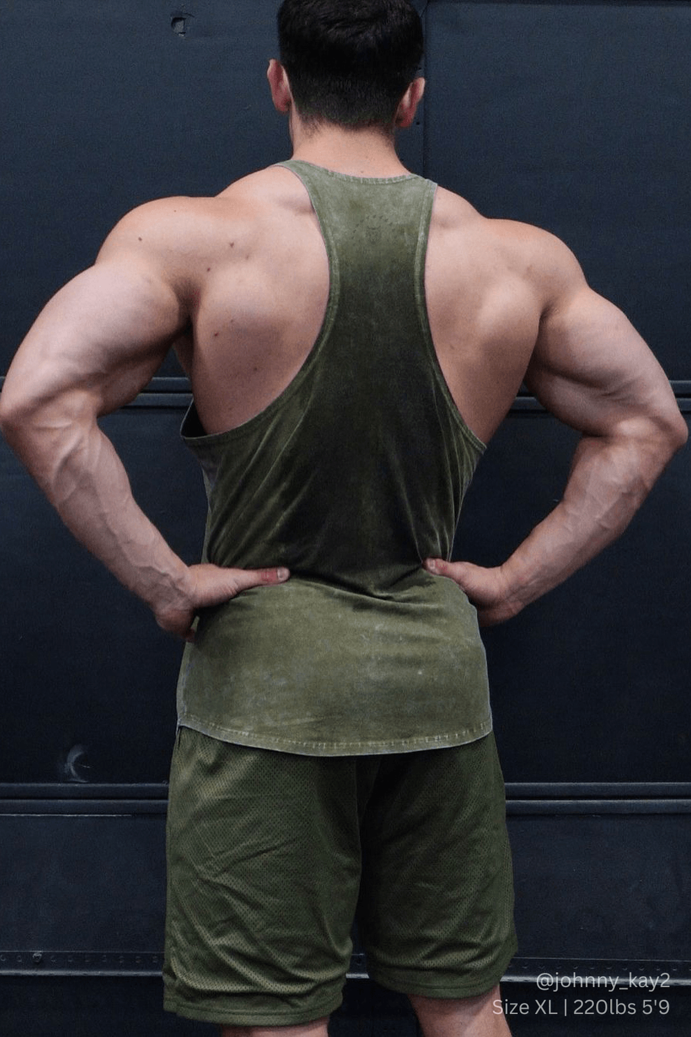 Retro Washed Bodybuilding Stringer - Hunter Green