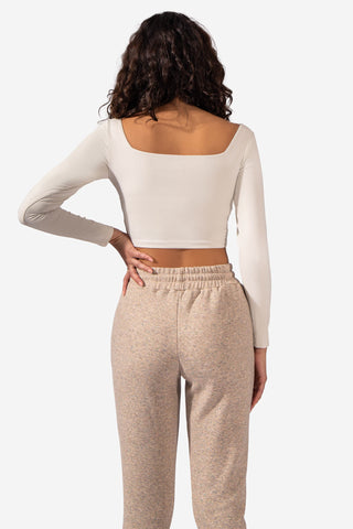 Parallel Square Neck Long Sleeve Crop Top - Cream