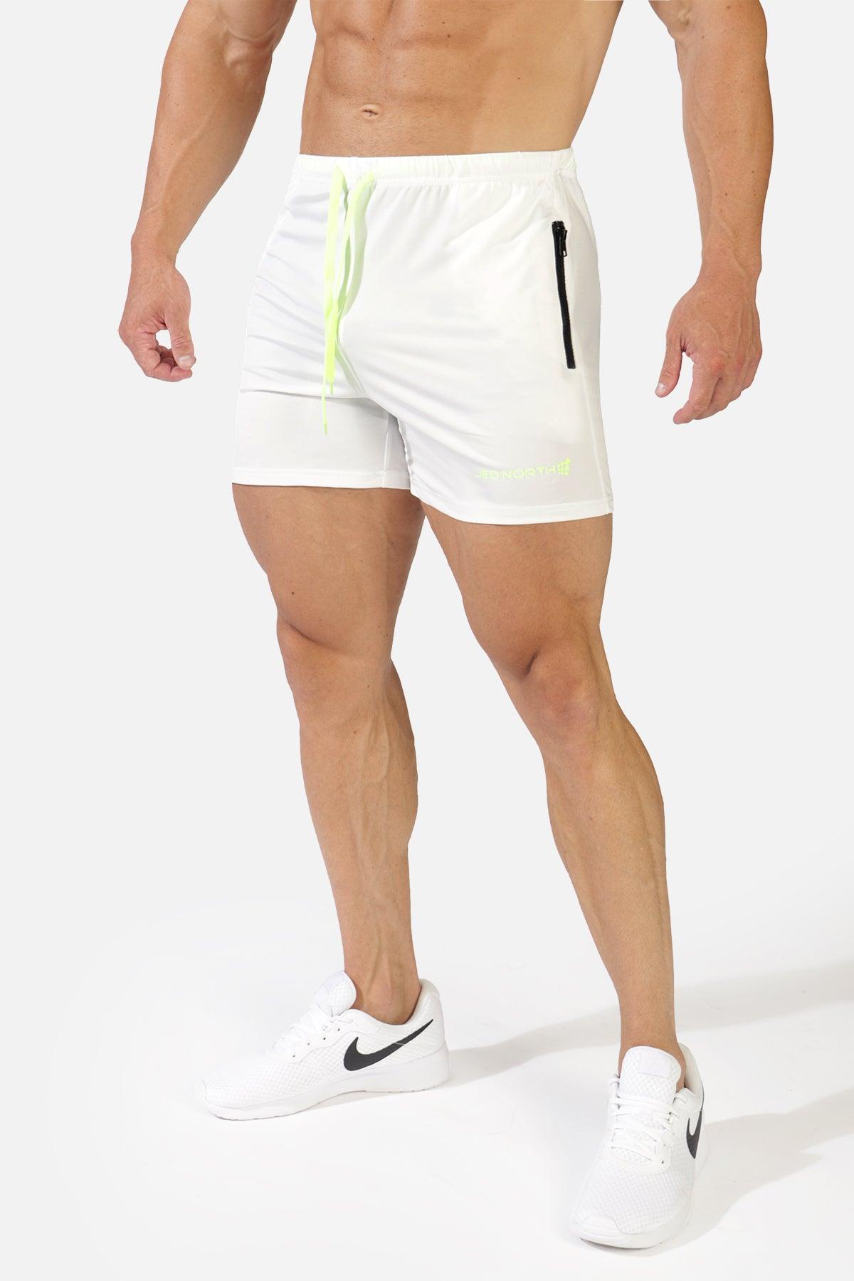 Agile Bodybuilding 4'' Shorts w Zipper Pockets - White - Jed North