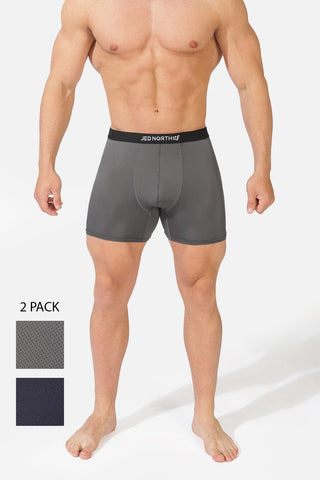 Men's Full Mesh Boxer Briefs Two Pack - Gray and Navy - Jed North