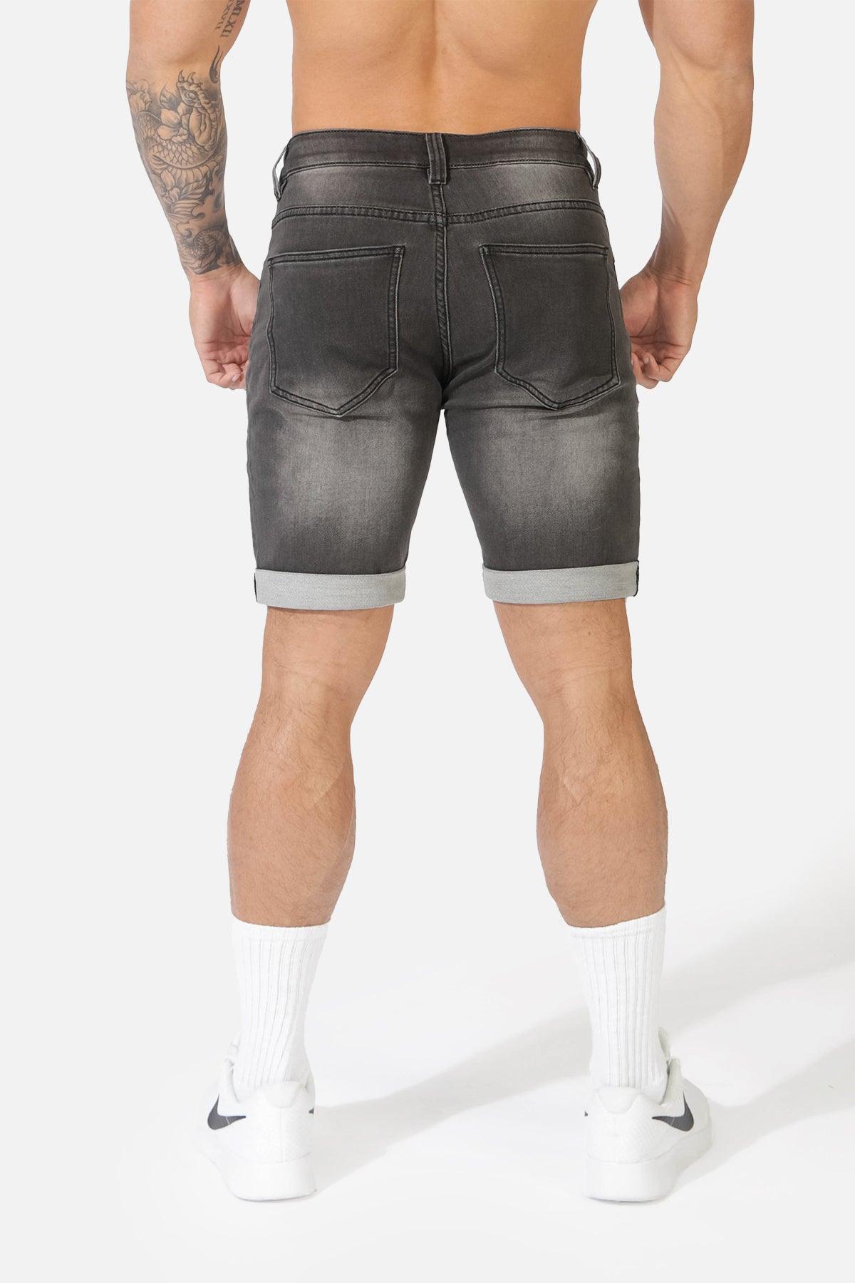 Men's Rolled Hem Denim Shorts - Dark Gray - Jed North