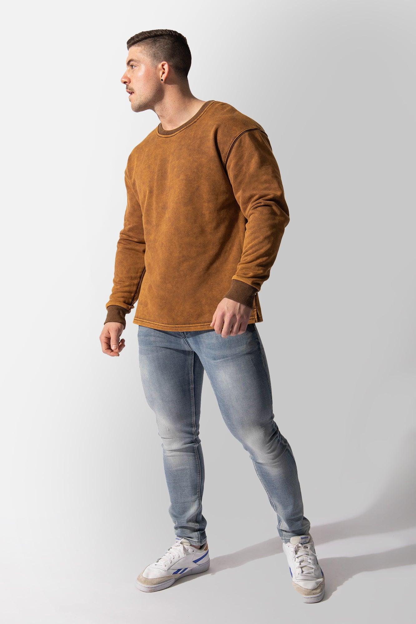 Certified Oversized Crewneck Sweater - Vintage Wash Brown - Jed North