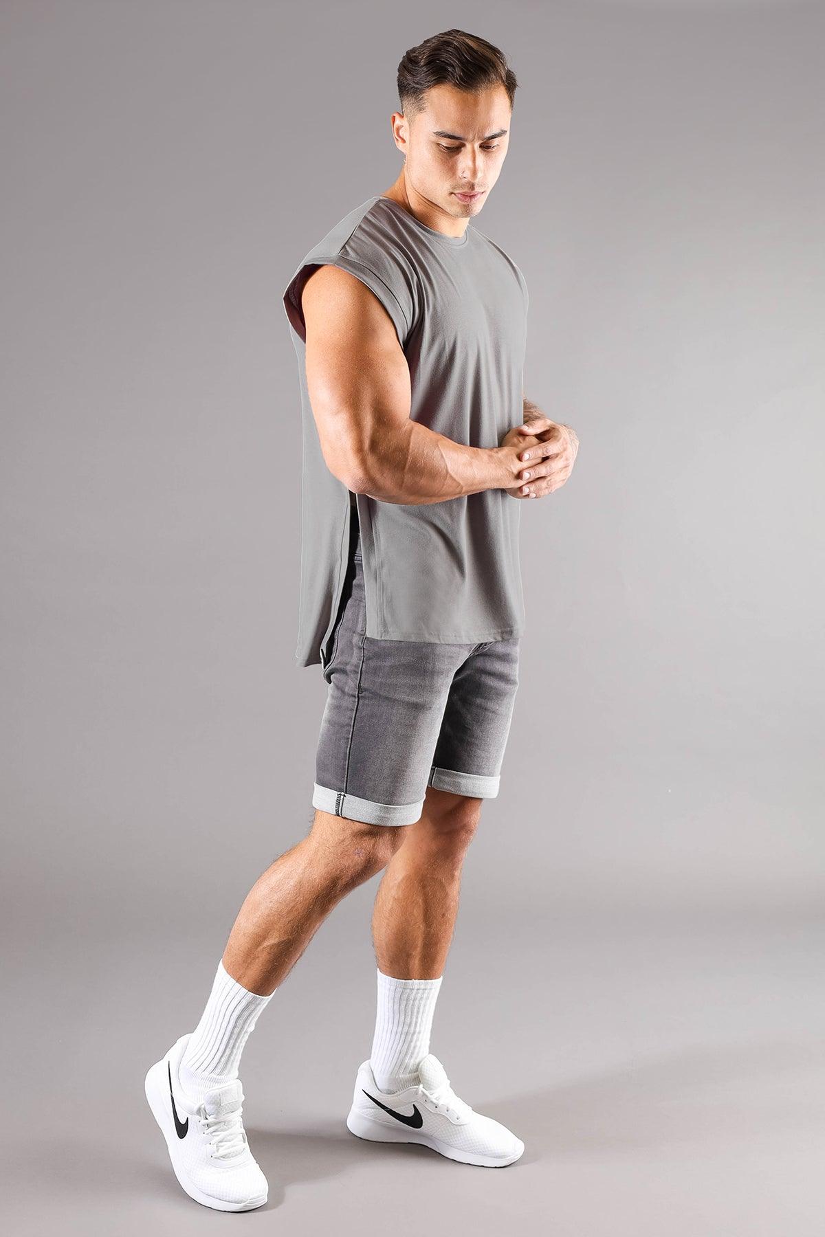 Capped Sleeve Muscle Tee - Light Gray - Jed North