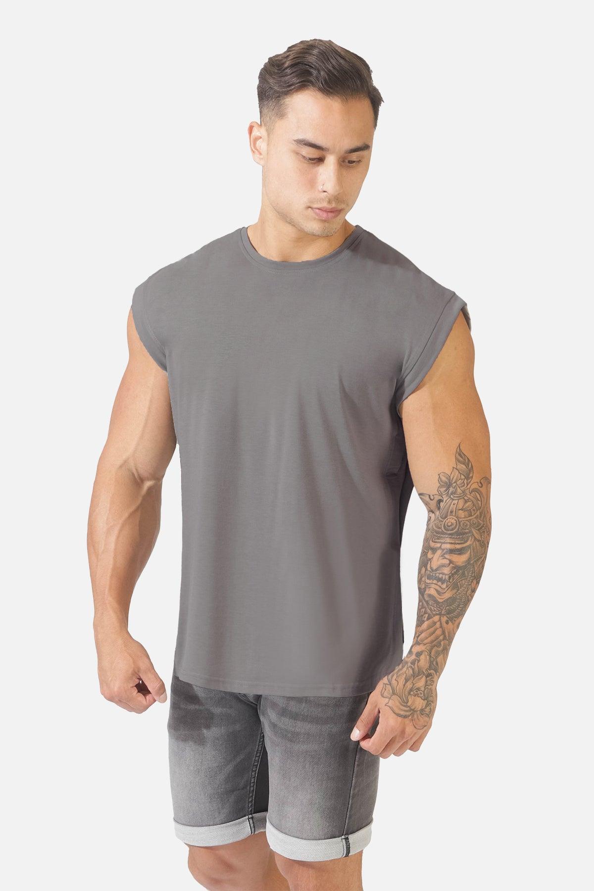 Capped Sleeve Muscle Tee - Light Gray - Jed North