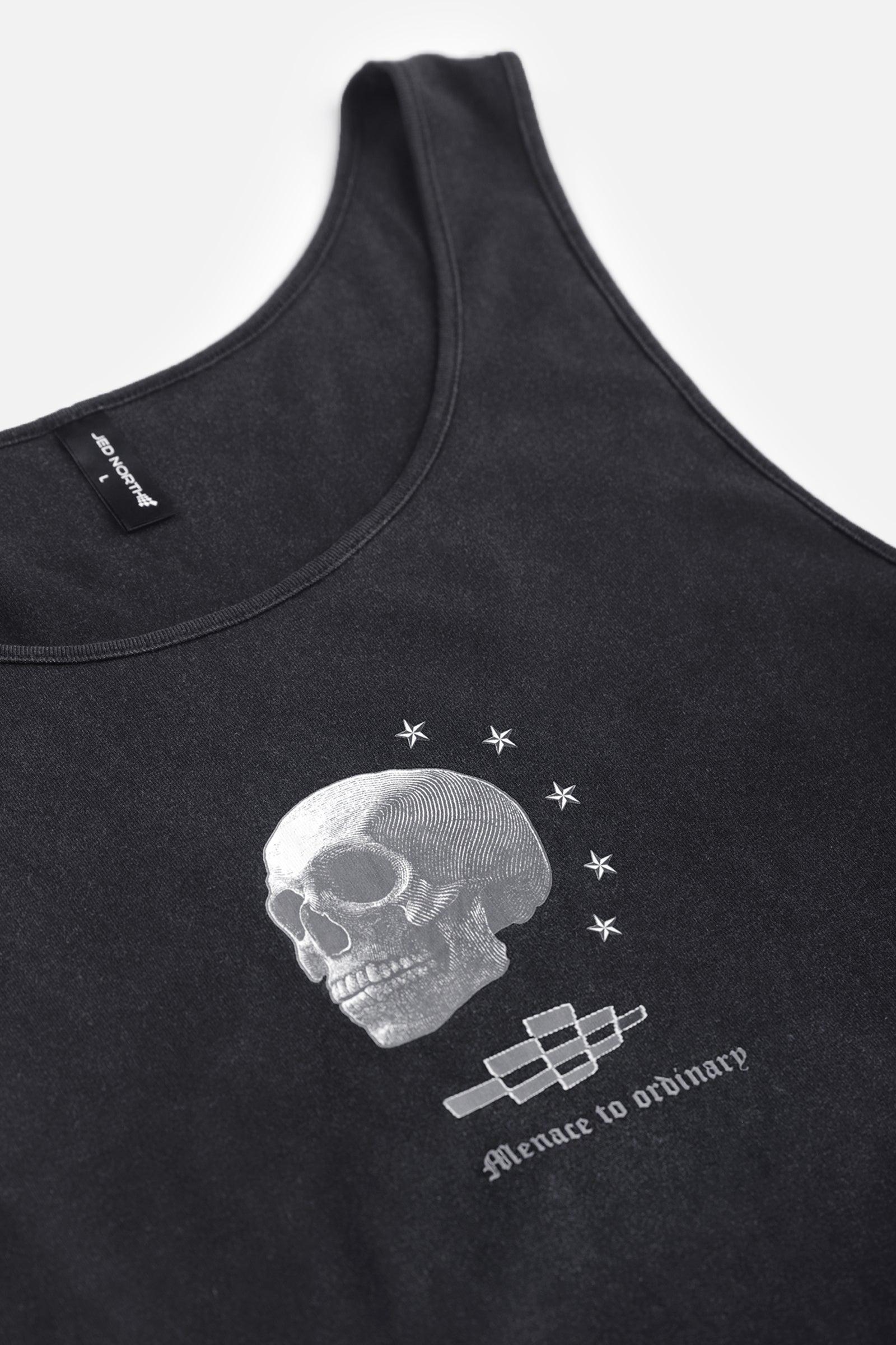 Heavy Duty Workout Tank Top - Washed Black Skull - Jed North