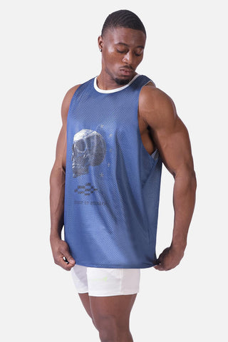 Lightning Mesh Reversible Basketball Tank - White & Blue - Jed North