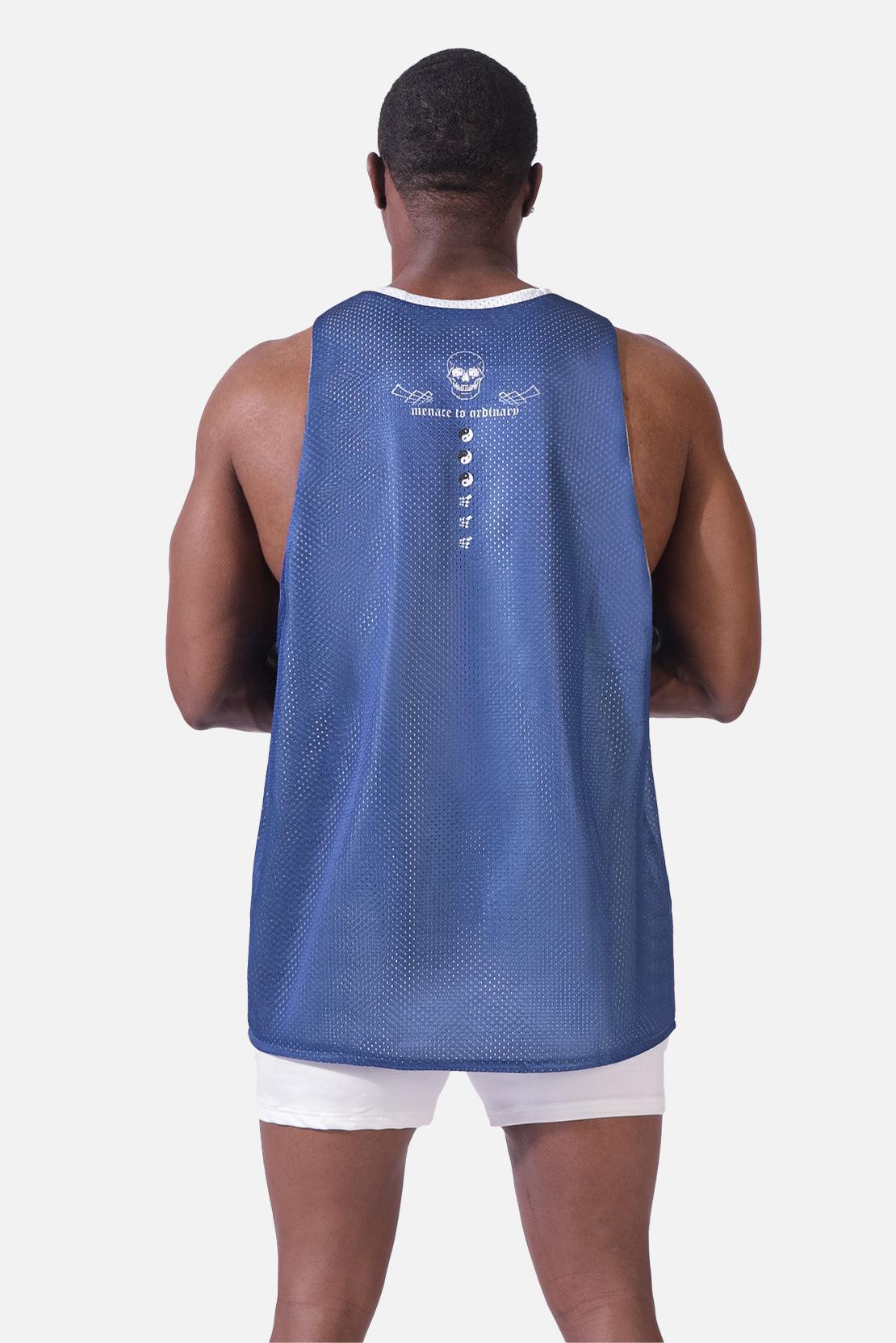 Lightning Mesh Reversible Basketball Tank - White & Blue - Jed North