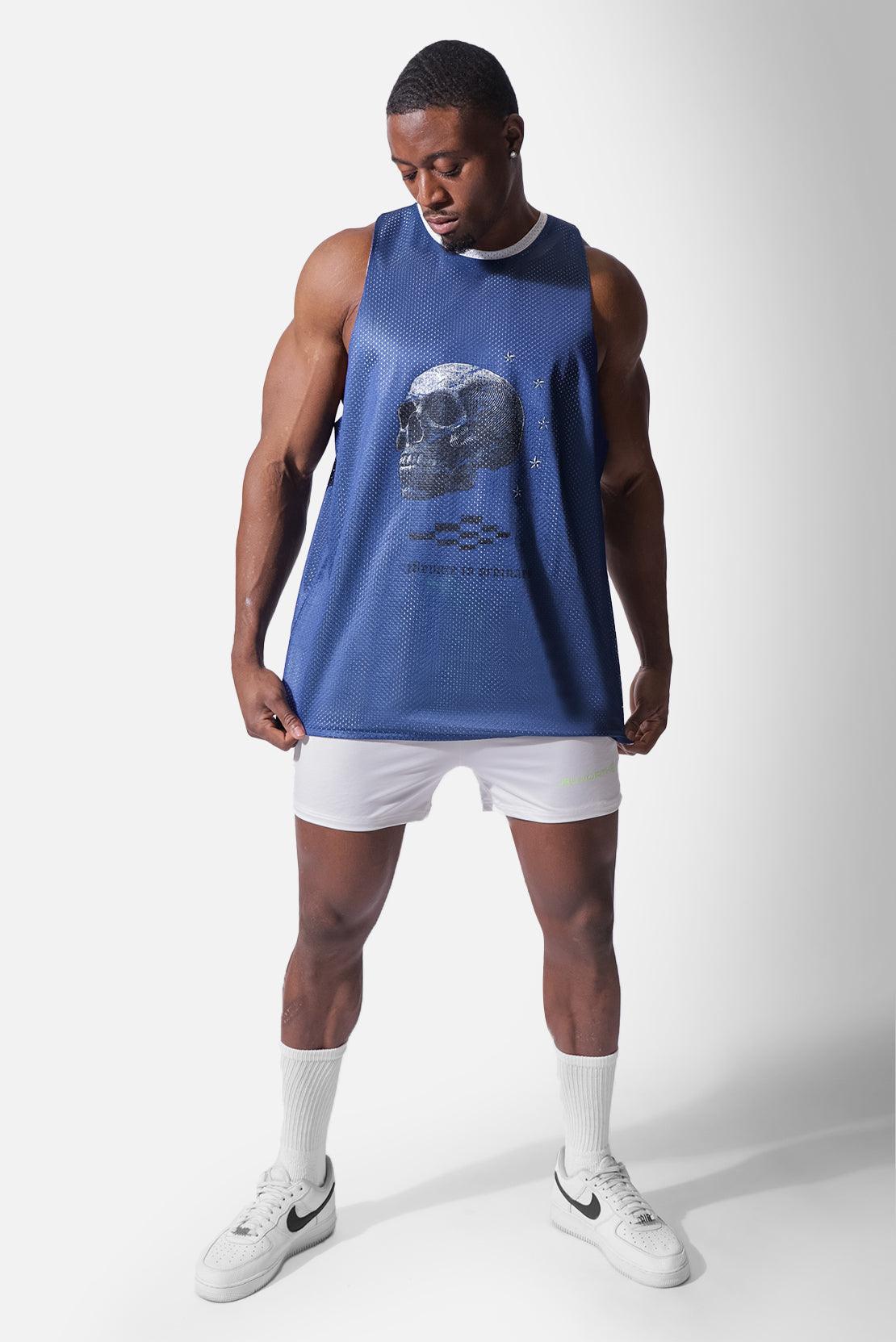 Lightning Mesh Reversible Basketball Tank - White & Blue - Jed North