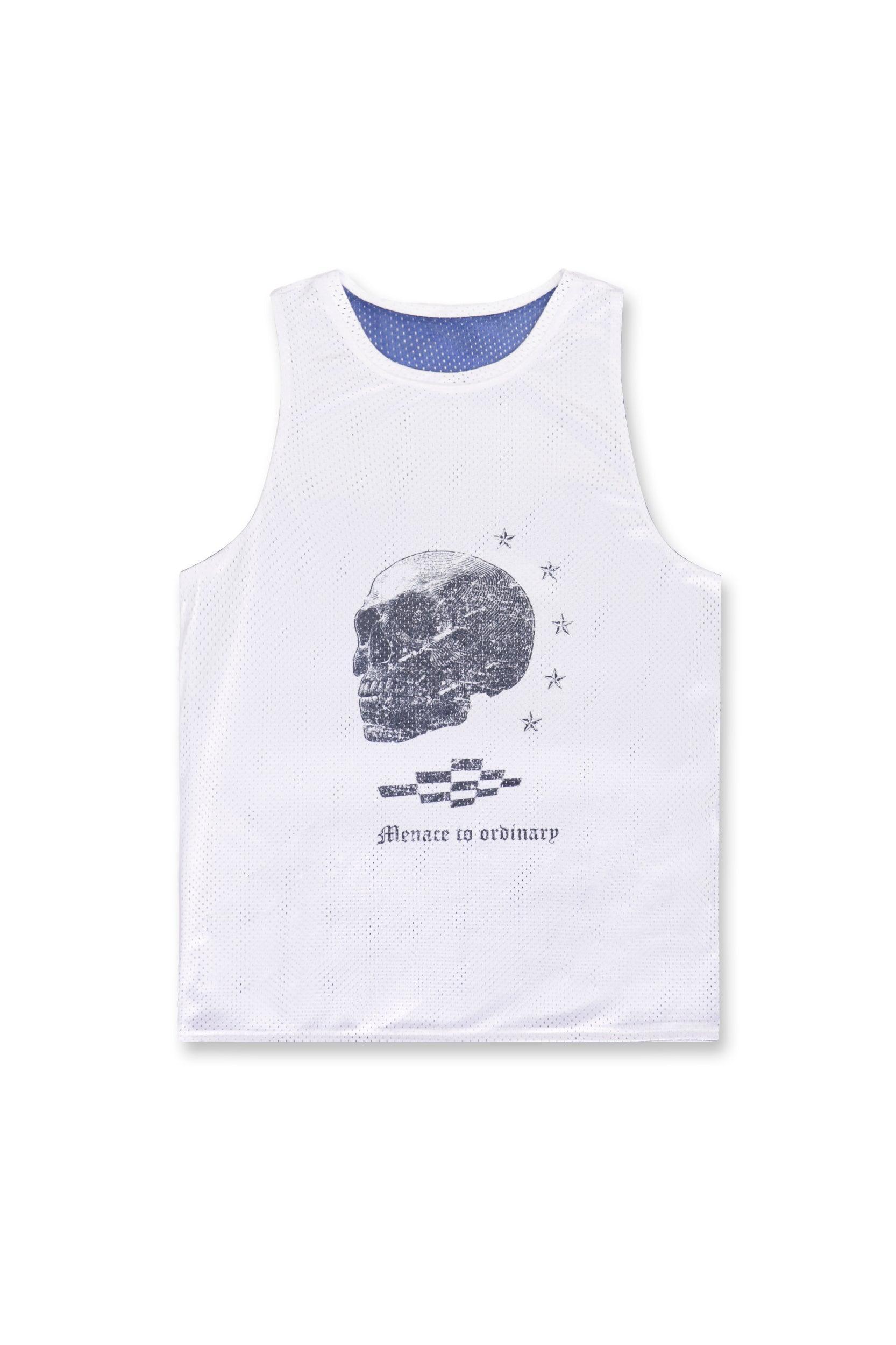 Lightning Mesh Reversible Basketball Tank - White & Blue - Jed North