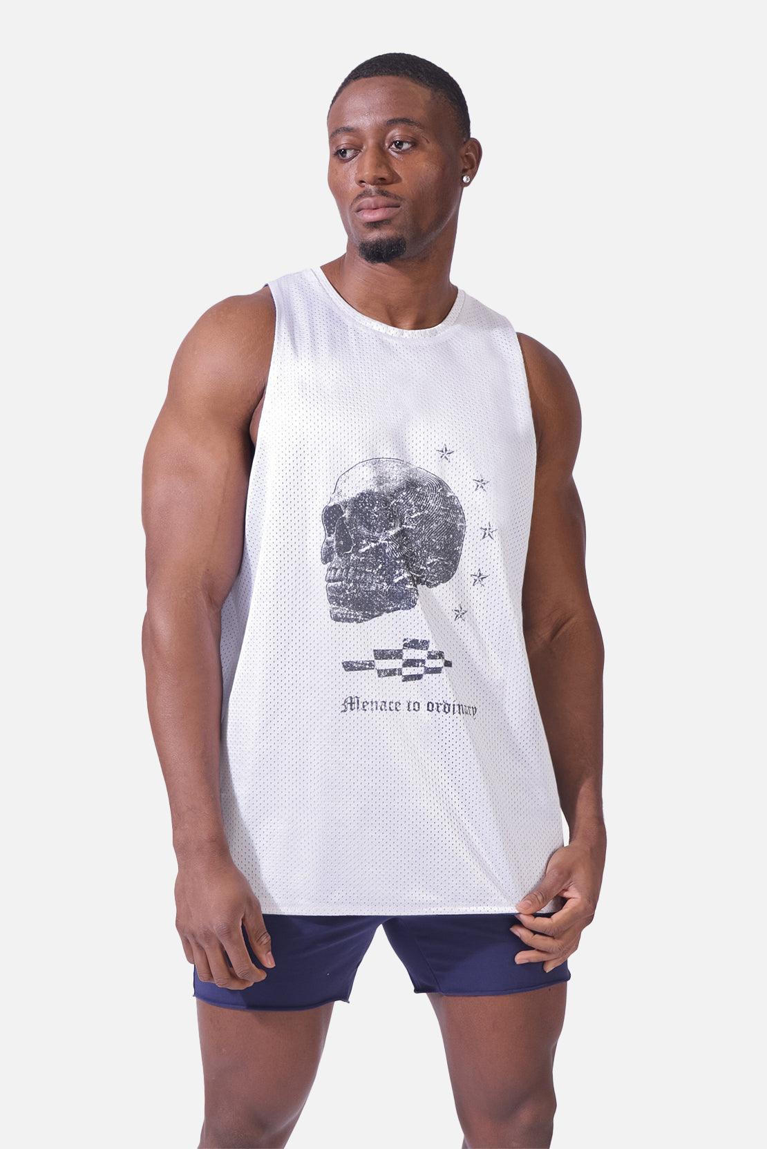 Lightning Mesh Reversible Basketball Tank - White & Blue - Jed North