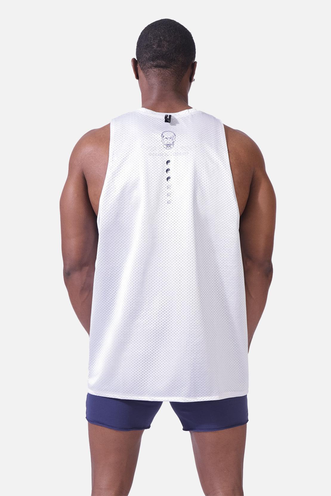 Lightning Mesh Reversible Basketball Tank - White & Blue - Jed North