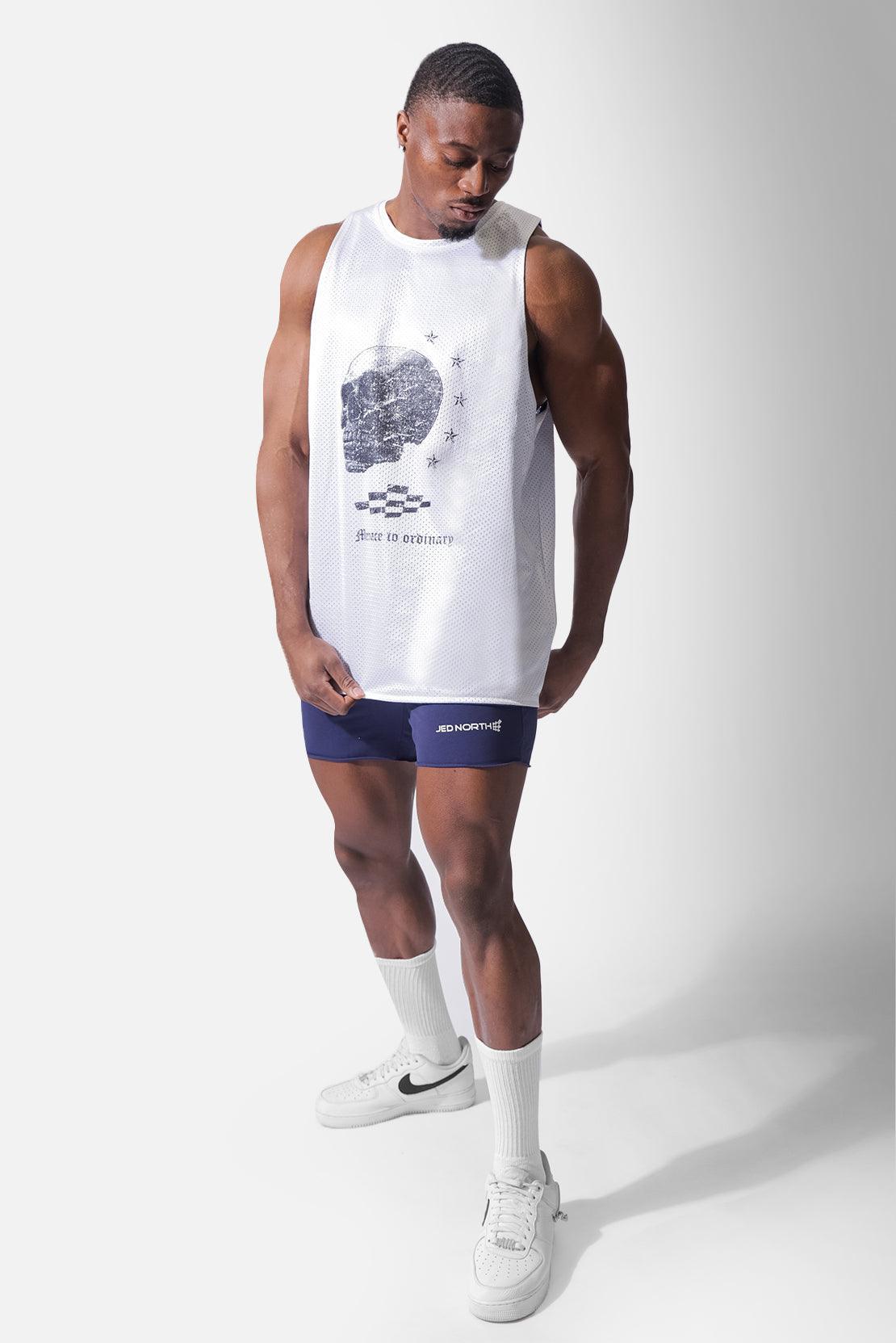 Lightning Mesh Reversible Basketball Tank - White & Blue - Jed North