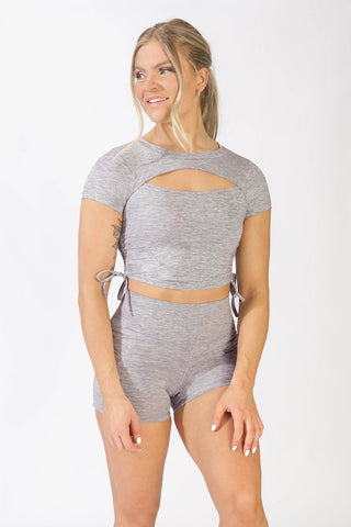 Erika Tie-up Workout Crop Top - Light Gray