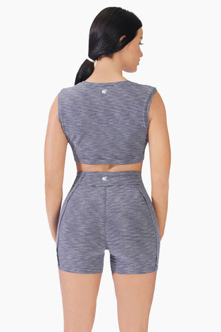 Retro Striped Crossover Crop Top - Blue