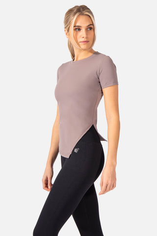 Asymmetrical Fitted Workout T-Shirt - Gray Women's Crop Top Jed North 
