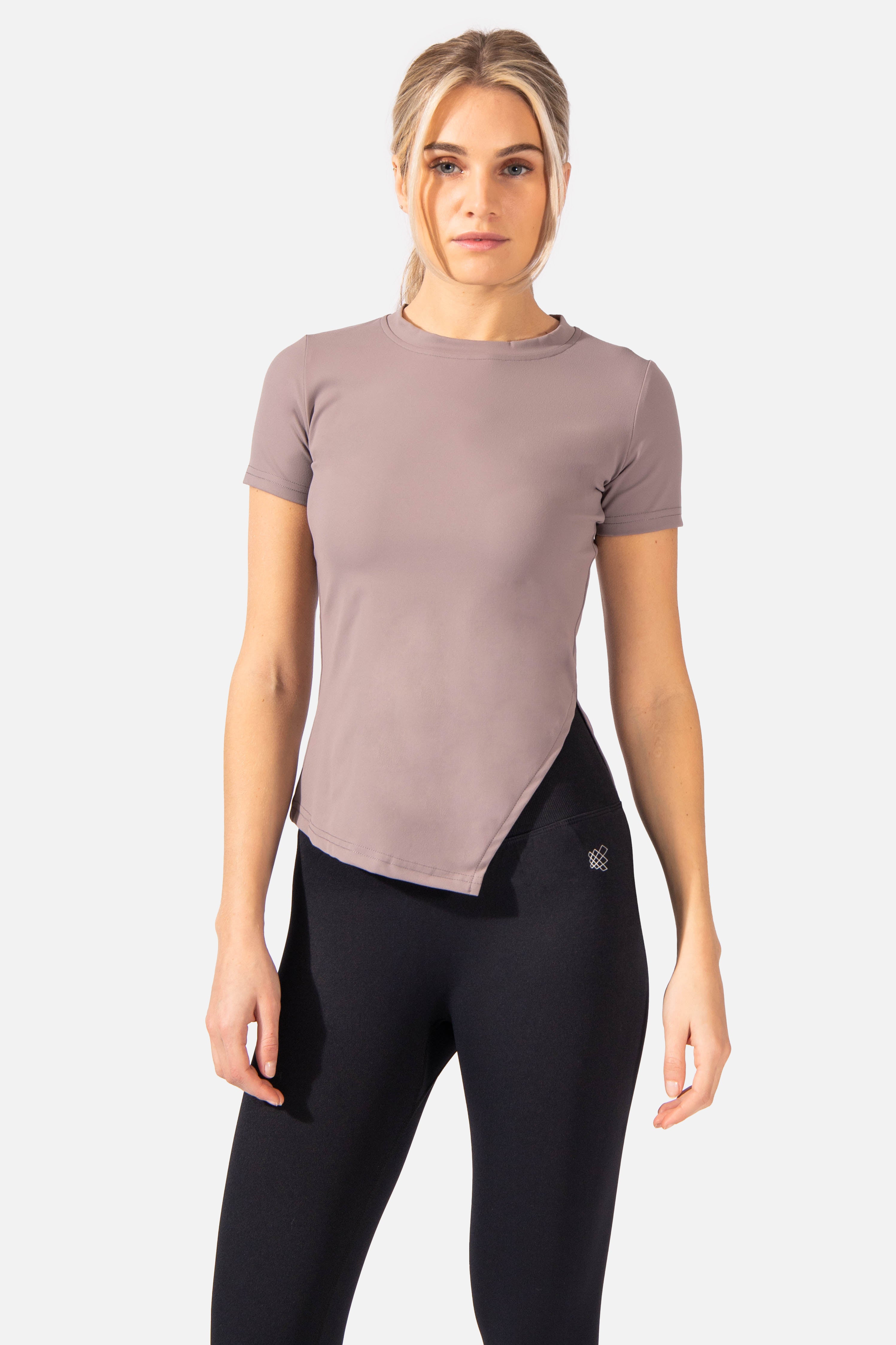 Asymmetrical Fitted Workout T-Shirt - Gray Women's Crop Top Jed North 