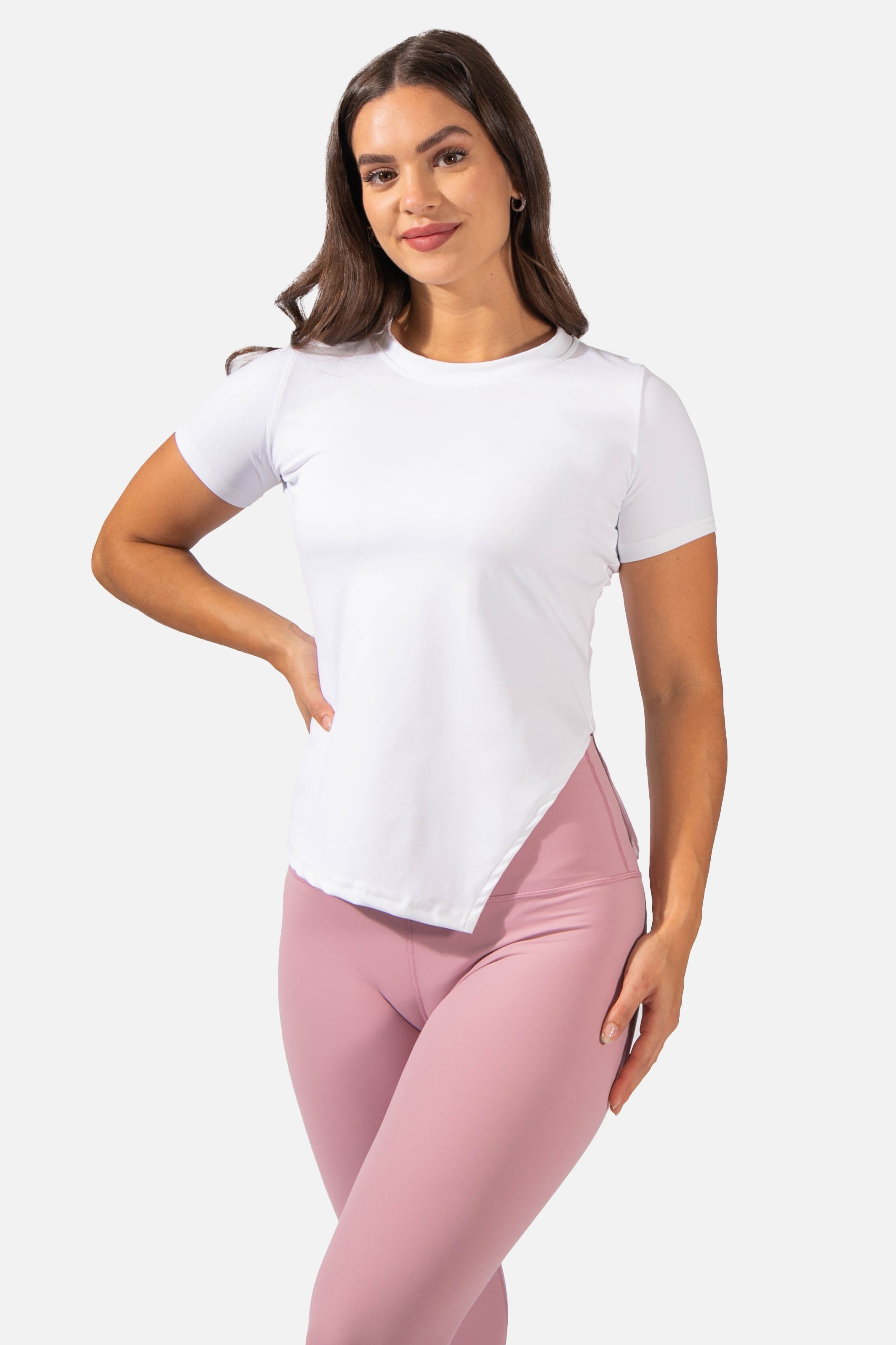 Asymmetrical Fitted Workout T-Shirt - White Women's Crop Top Jed North 