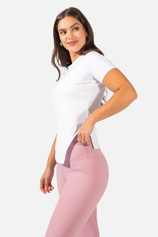 Asymmetrical Fitted Workout T-Shirt - White Women's Crop Top Jed North 