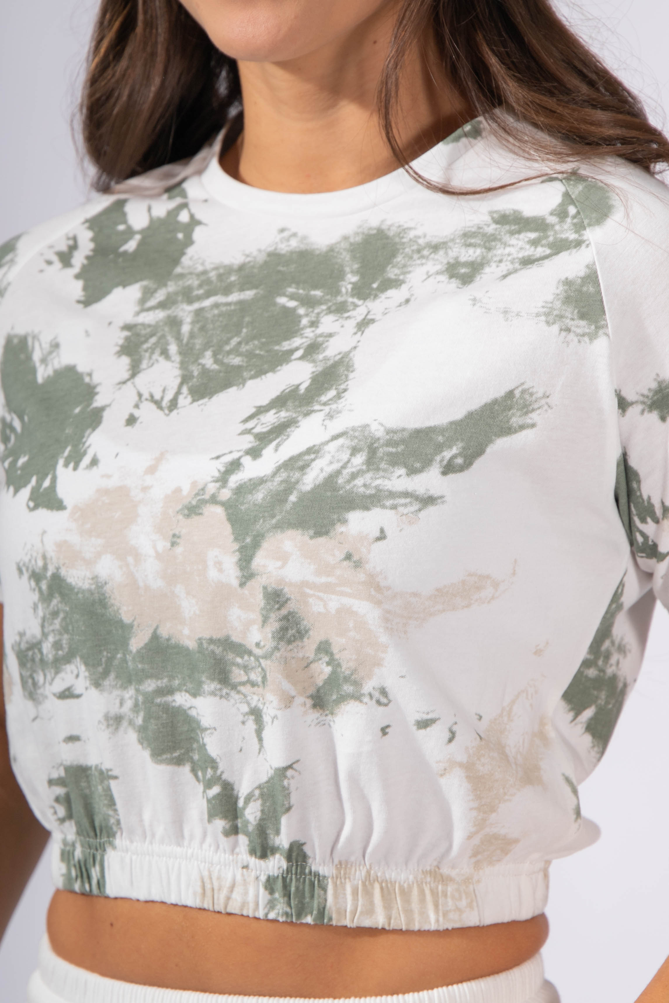 Bubble Hem Crop T-Shirt - Tie Dye Green Women's Crop Top Jed North 