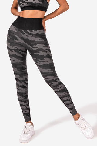 Camo High Waisted Seamless Mesh Leggings - Black Camo Women Leggings Jed North 