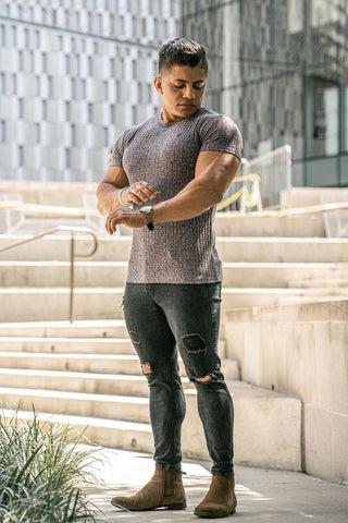 Ribbed Muscle T-Shirt - Dark Gray - Jed North