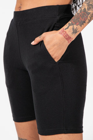 Casual Ribbed Biker Shorts with Pockets - Black Women's shorts Jed North 