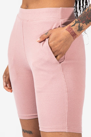 Casual Ribbed Biker Shorts with Pockets - Light Pink Women's shorts Jed North 