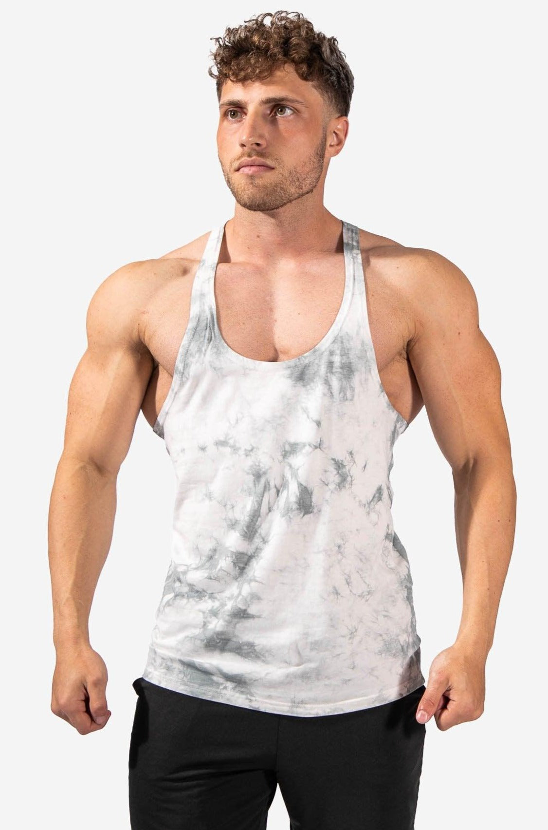 Classic Bodybuilding Racerback Stringer - Gray Tie Dye Tank Tops Jed North 