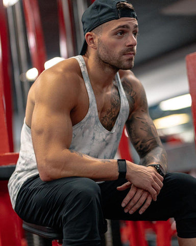 Classic Bodybuilding Racerback Stringer - Gray Tie Dye Tank Tops Jed North 