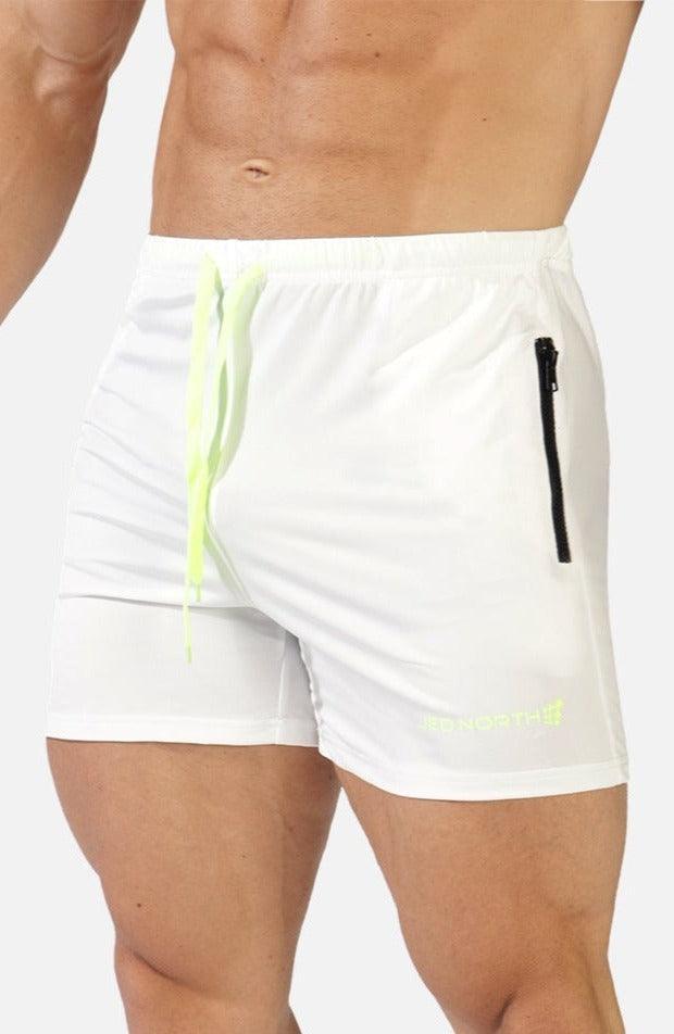Men's Slim Fit White Gym Shorts With Zip Pockets (UK Made) – Sole