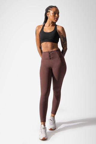 High Waist Lace-Up Leggings - Brown Women Leggings Jed North 