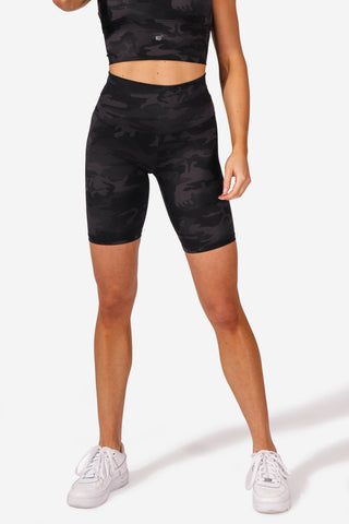 High-Waisted Biker Shorts With Pockets - Black Camo Women's shorts Jed North 