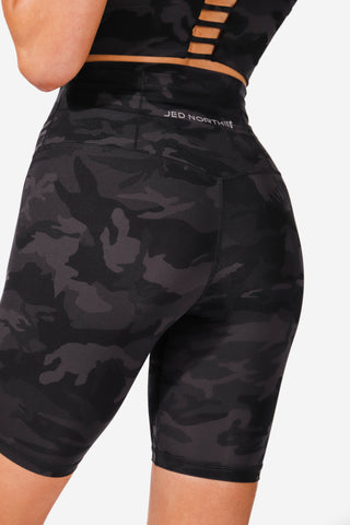 High-waisted Biker Shorts with pockets in Black Camo Women's shorts Jed North 