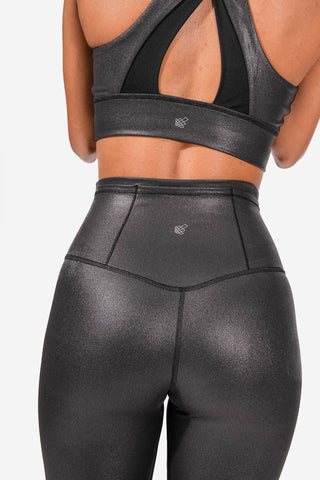 High-Waisted Biker Shorts With Pockets - Metallic Black Women's shorts Jed North 